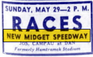 New Midget Speedway - May 1938 Ad
